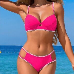 Two Pieces Color Black Cut Out Knot Bikini